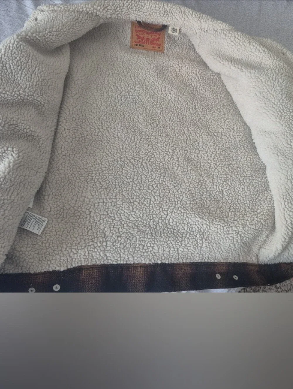 Levi's Brown and Black Plaid Sherpa-Lined Shirt Jacket Size M